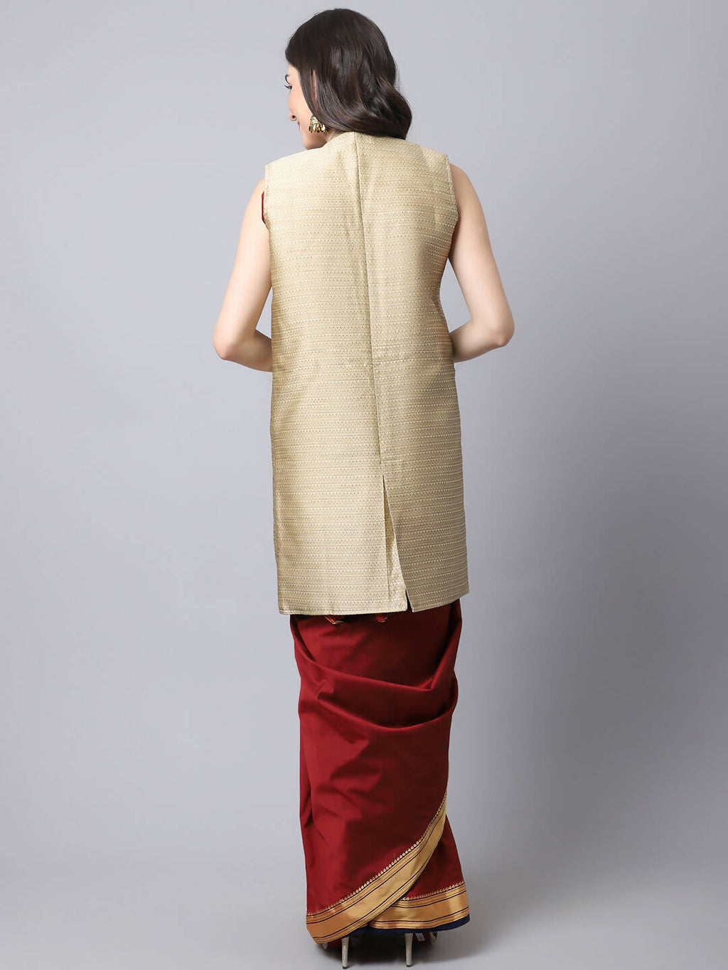 Even Apparels Beige Bansari Silk Open Front Women's Long Coat - Distacart