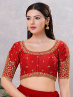 Joban Fashion Women Silk Dark-Red Stitched Blouse
