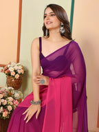 Purple Georgette Pedding Color Printed Ready To Wear Saree - Aalaya