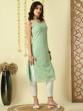 Myshka Women's Green Georgette Sleeveless Straight Party Kurta