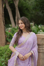 Lorenvalley Lavender Pure Viscose Jacquard with Golden Embroidered Sequins work Lehenga Choli