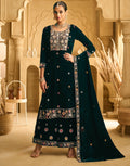 Anaita Dark Green Embroidered Work Velvet Stitched Plazo Suit - Distacart