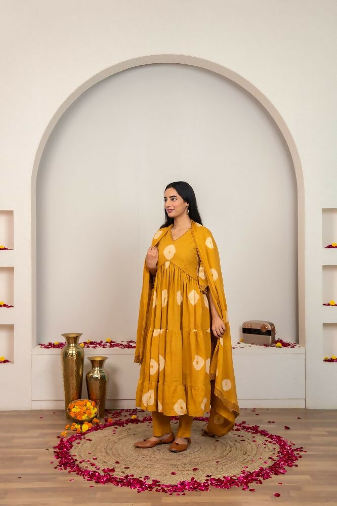 Joban Fashion Musard Yellow Tie & Dye Cotton Suit Set - Distacart