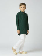 Joban Fashion Kids Island Full Sleeves Cotton Kurta and Pyjama Set with Sequin work - Green - Distacart