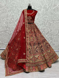 Jyoti Fashion Women's Red Velvet Multi Thread Embroidered with Zircon Diamond Wedding Lehenga Choli