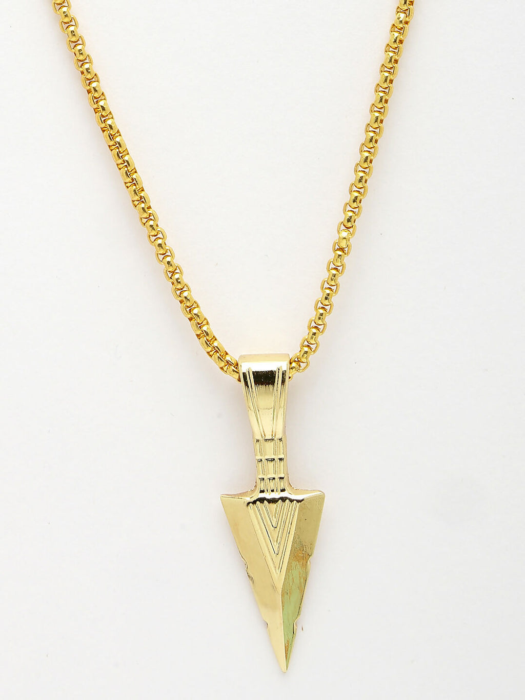 NVR Men's Gold-Polished Arrow-Shaped Pendant With Chain