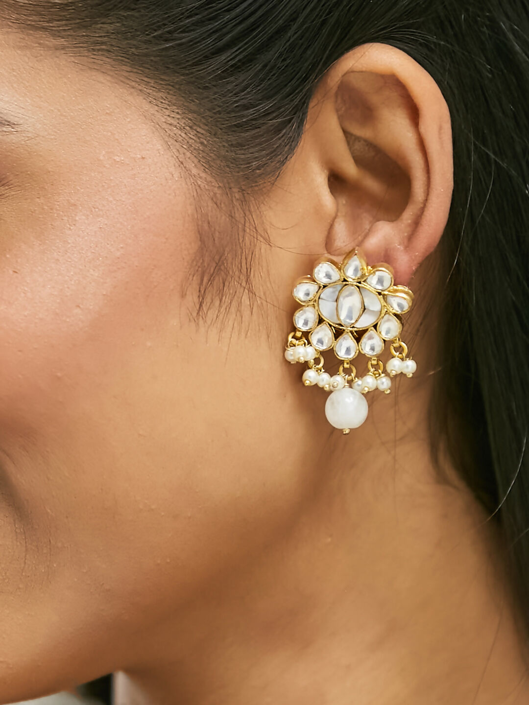 Nuyug 22K Gold-Plated Elegant MOP Studded Ethnic Pearl Drop Stud Earrings - Distacart