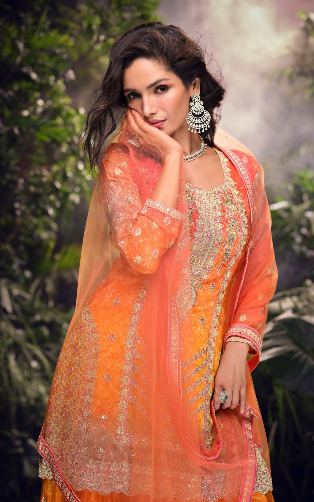 Anaita Orange Chinon Stitched Suit with Embroidery & Sequence Work - Distacart