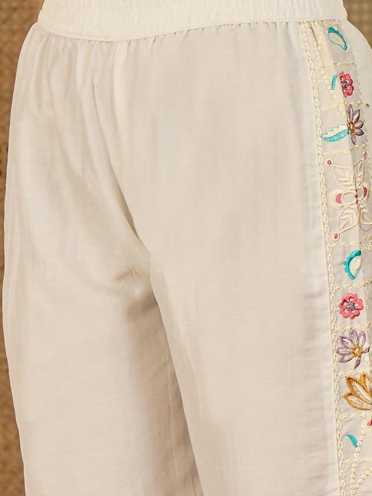 Joban Fashion Women Off-White Roman Silk Embroidered Stitched Kurta Set - Distacart
