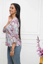 Myshka Women Multi-Floral V-Neck Regular Sleeves Viscose Rayon Top - Distacart
