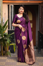 Purple Silk Woven Saree with Unstitched Blouse - Hiral Fashion