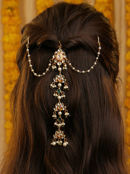 Ruby Raang Kundan And Pearl Hair Accessory