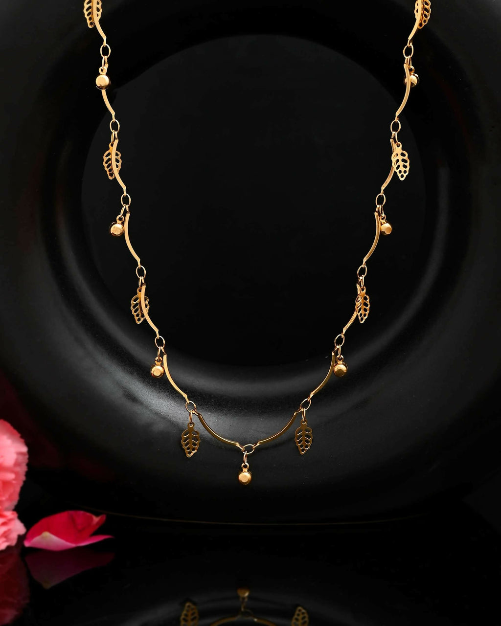 VOJ Gold-Polished Designer Chain For Women With AD Stone And Leaf