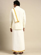 Ramraj Cotton Wedding Cream Zari Dhoti with shirt Bit & Towel Set Subamangalam 50k