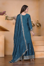 Joban Fashion Teal Crepe Embroidered Sharara Set - Distacart