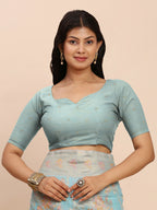 Shree Shyam Fashion Linen Cotton Sky Blue Saree - Distacart