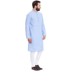 Even Apparels Blue Color Pure Cotton Men's Kurta With Band Collar - Distacart