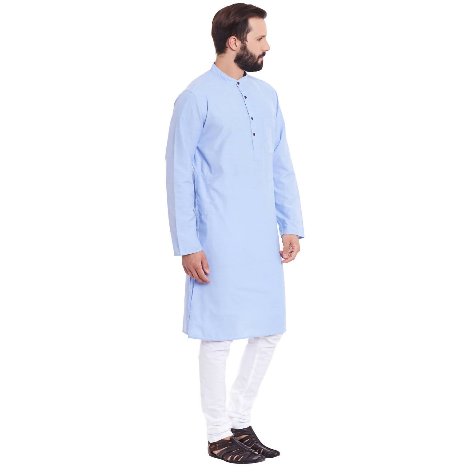 Even Apparels Blue Color Pure Cotton Men's Kurta With Band Collar - Distacart