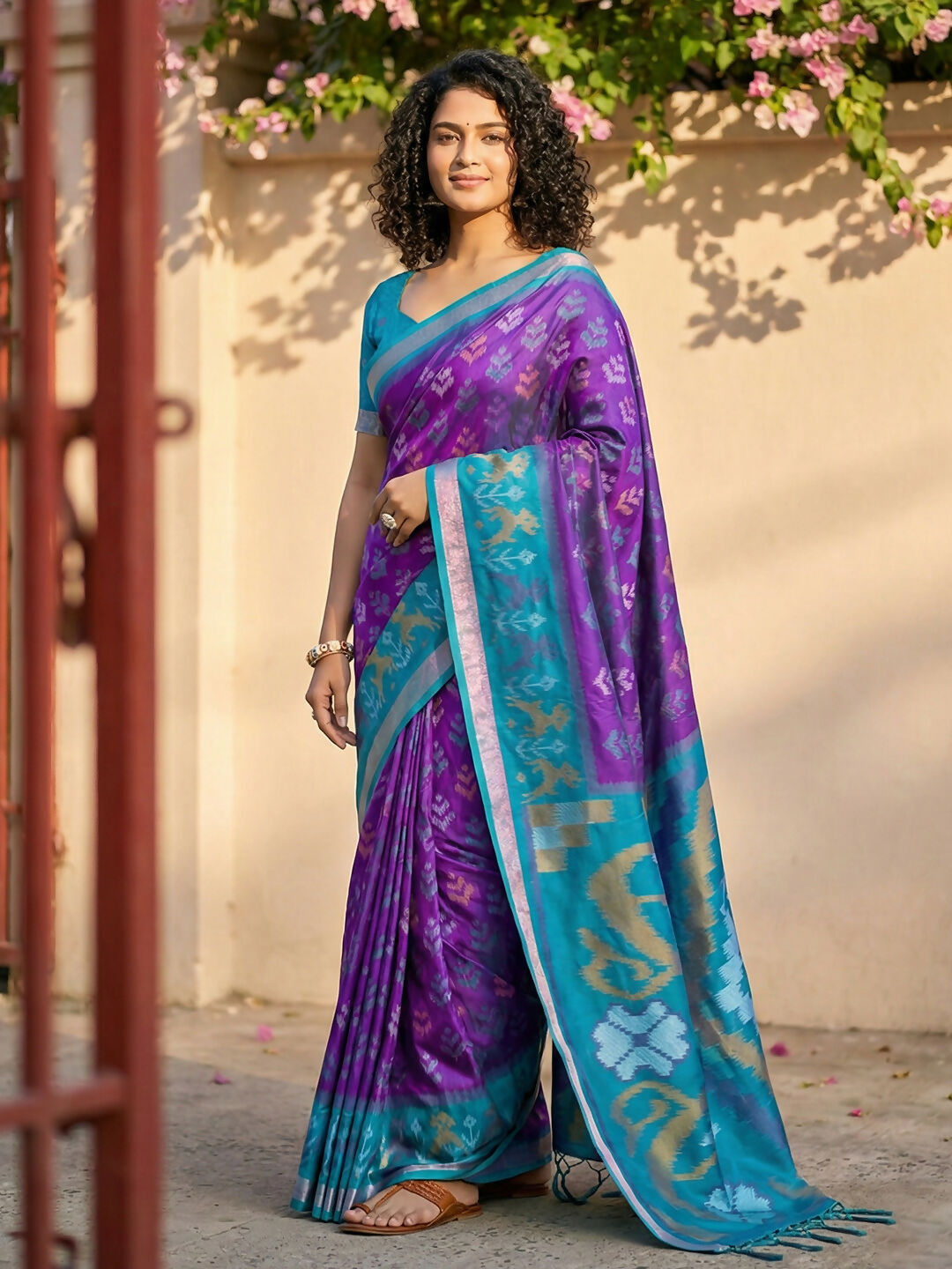 Shree Shyam Fashion Violet Pochampally Silk Saree - Distacart