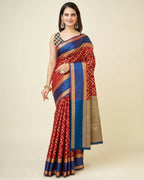 Joban Fashion Red Woven Design Lichi Silk Kanchipuram Saree