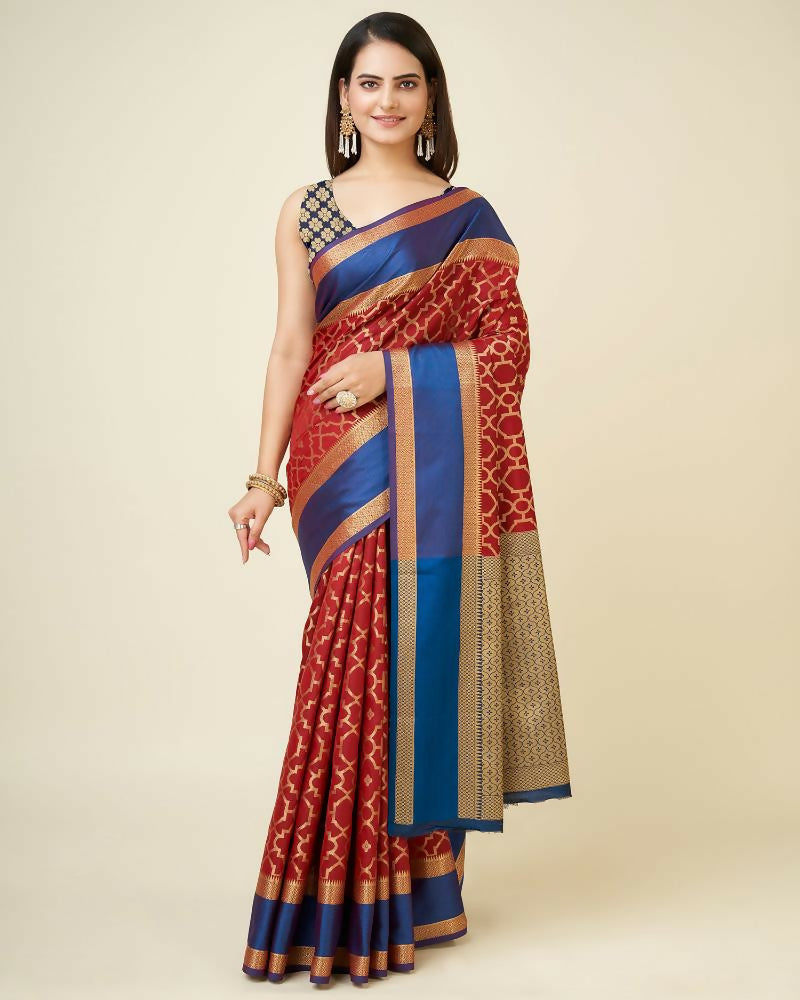 Joban Fashion Red Woven Design Lichi Silk Kanchipuram Saree