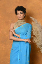 Very Much Indian Pure Mul Cotton Handloom Saree - Sky Blue - Distacart