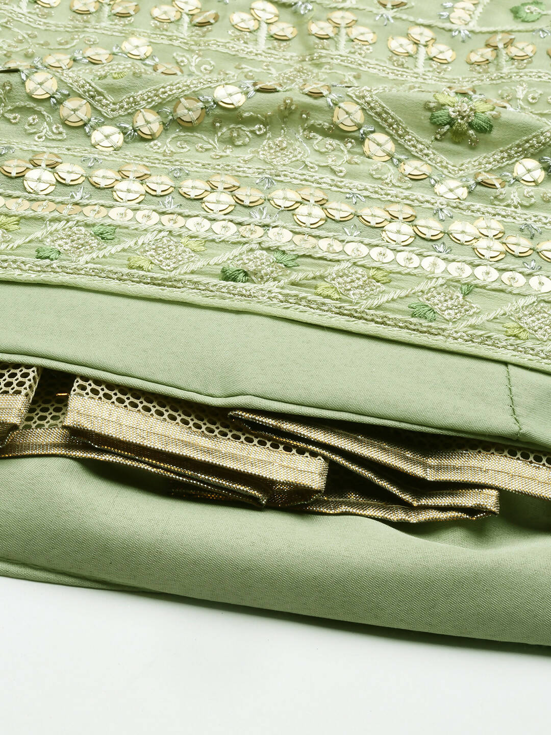 House of Panchhi Pista Green Pure Georgette Embroidered Lehenga & Blouse, Dupatta