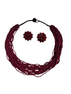 Inhanns Vibrant Handmade 20 Layers Beaded Necklace With Matching Earrings - Wine