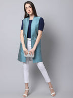 Even Apparels Blue Bansari Silk Open Front Women's Long Coat - Distacart