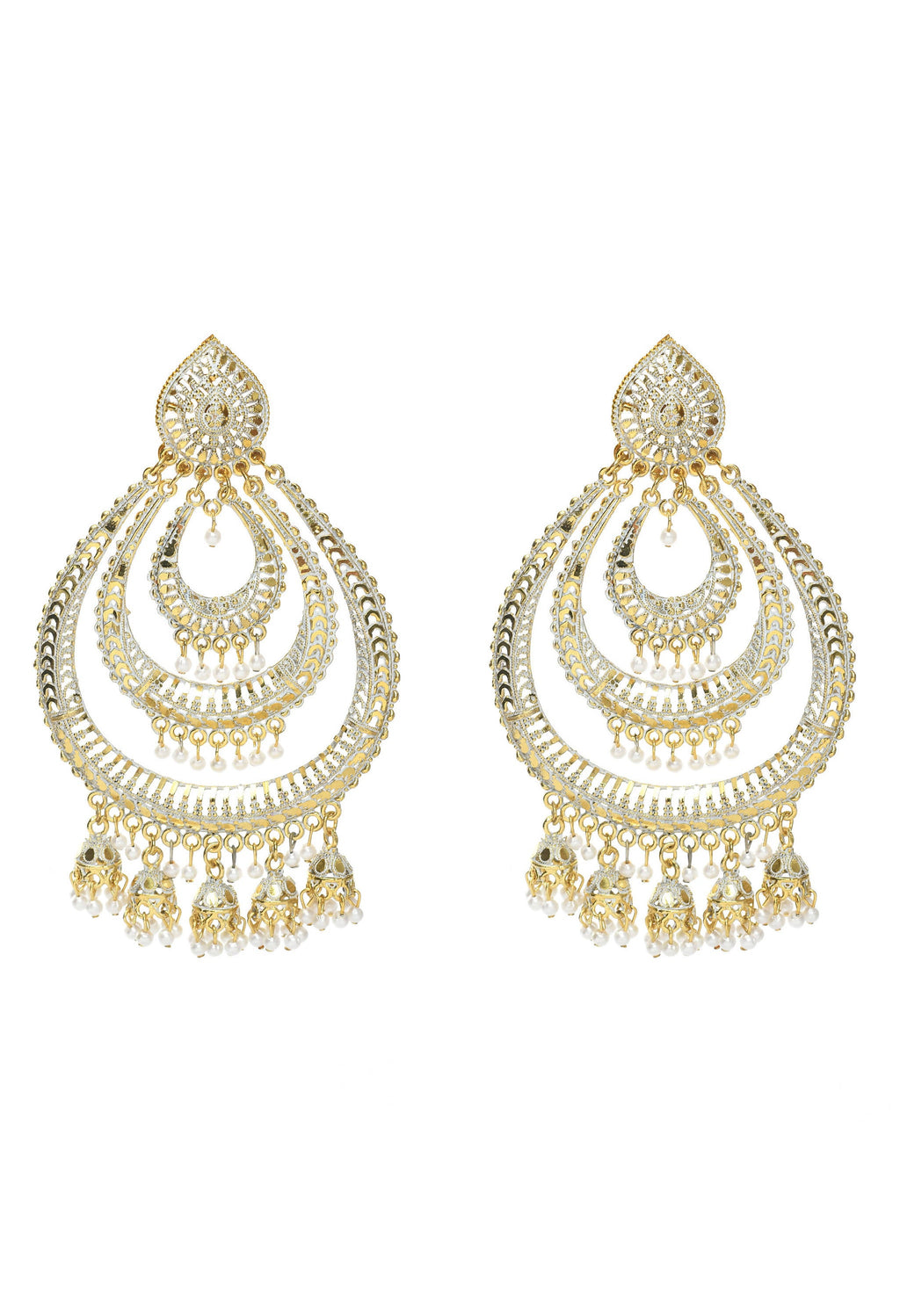 Mominos Fashion Johar Kamal Triple Circle White With Red Golden Big Size Earrings - Distacart