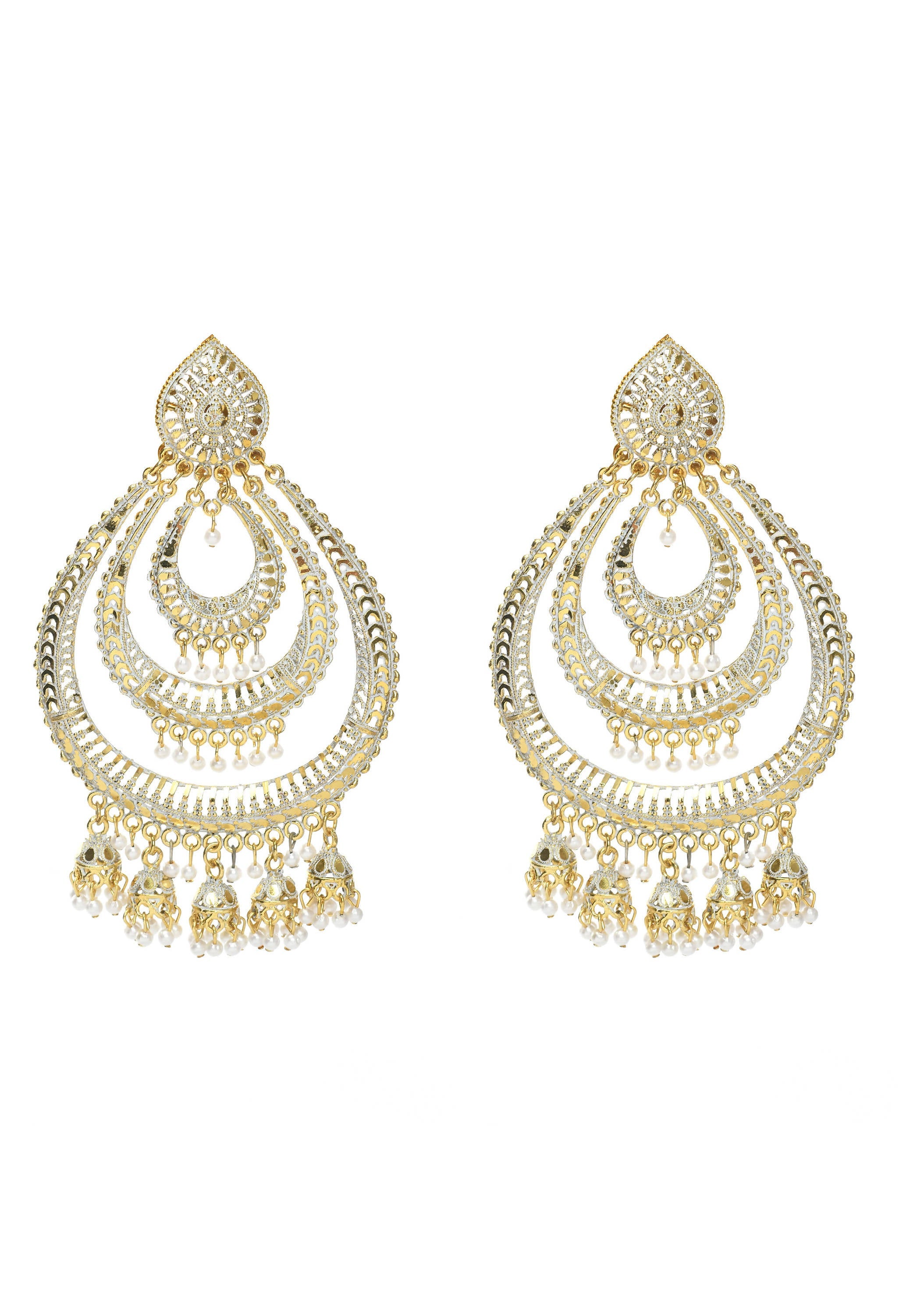 Mominos Fashion Johar Kamal Triple Circle White With Red Golden Big Size Earrings - Distacart