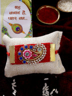 NVR Men Red Stone-Studded Rakhi With Roli Chawal - Distacart