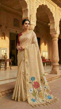 Vastranavya Cream Muga Cotton Meenakari & Azarakh Pallu Saree with Contrast Blouse - Distacart