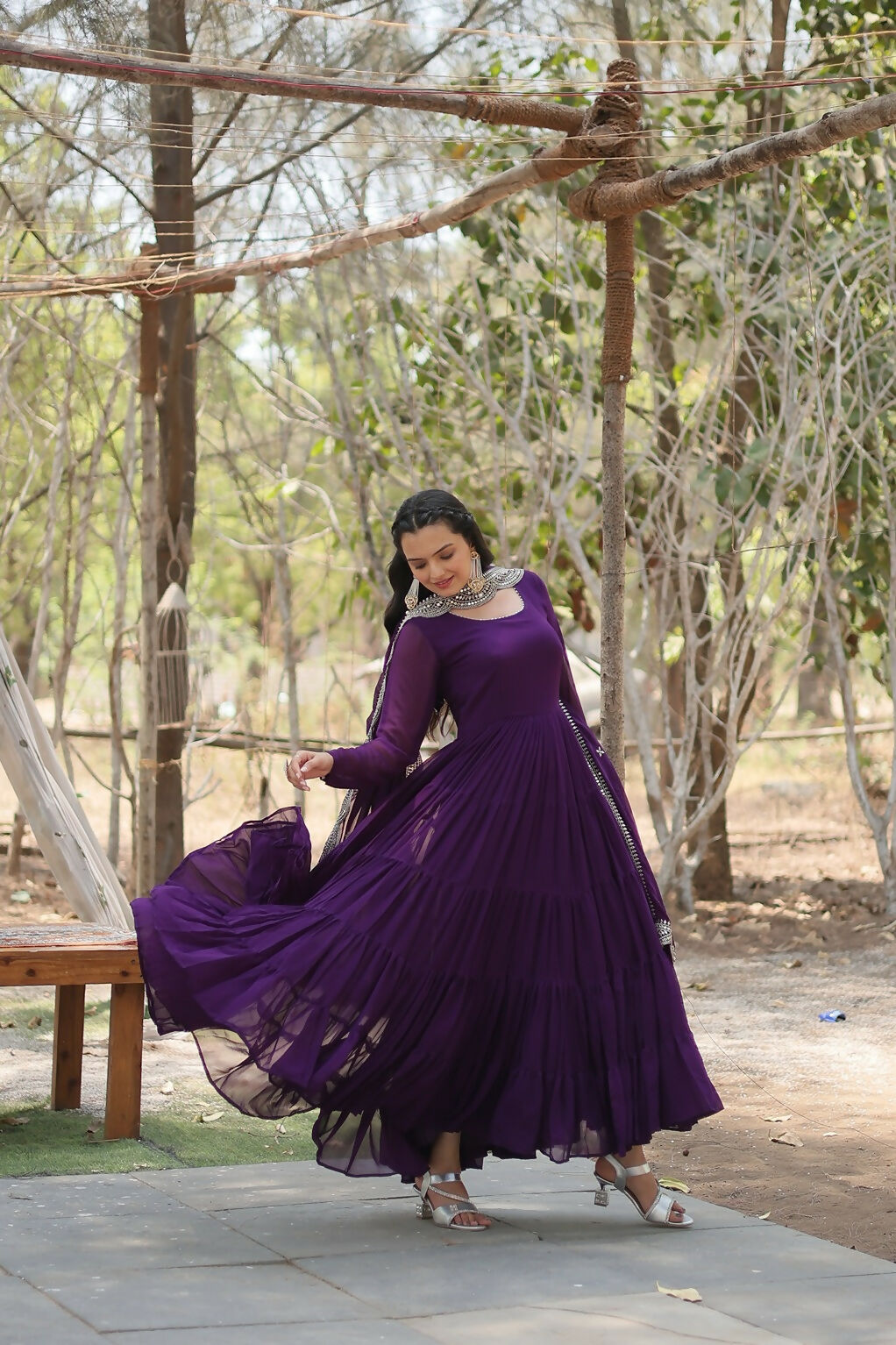 Joban Fashion Purple Georgette Sequence Embroidery Work Kurta Set - Distacart