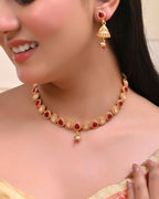 VOJ Gold-Polished Ruby Stone Studded Jewellery Set