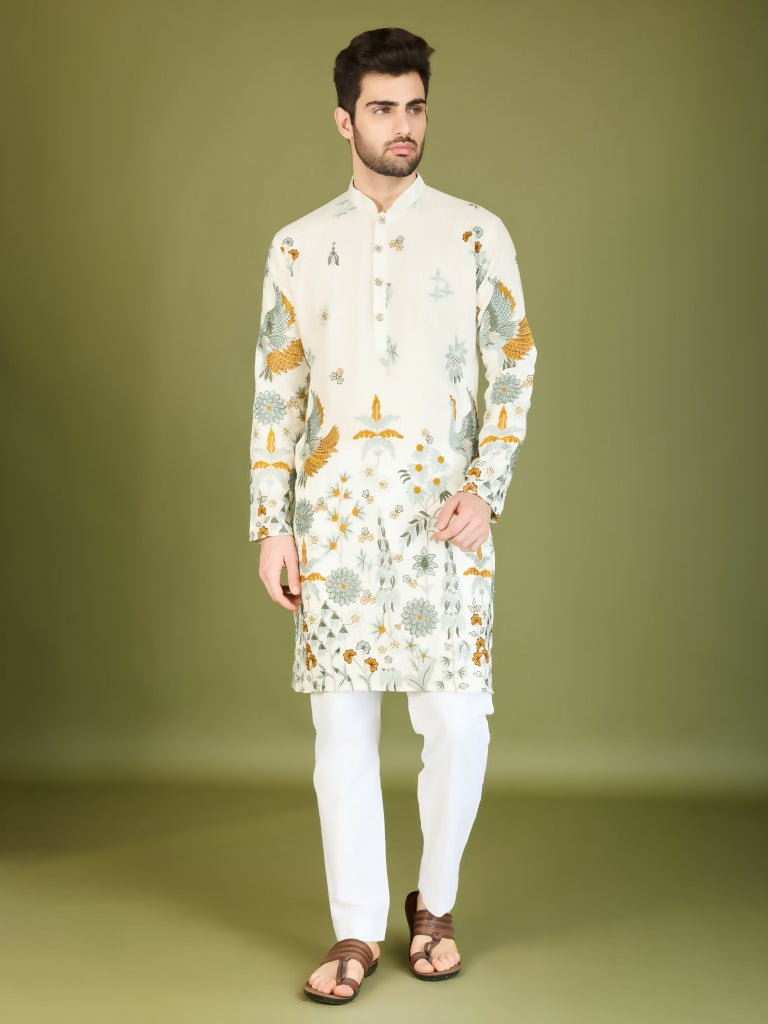 Vastranavya Exclusive Wedding Wear Viscose Rayon Thread Embroidered Work Kurta