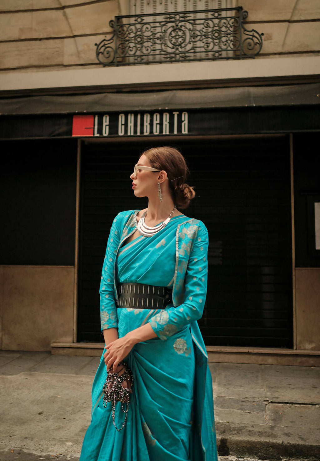 Firozi Blue Weavead Thread & Zari Work, Handloom Weaving Banarasi Satin Silk Saree - Rajtex Kronicle Silk