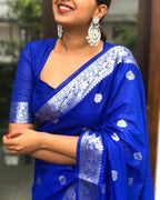 DEIANA'S Beautiful Designer Golden zari Soft Lichi Silk Saree - Royal Blue