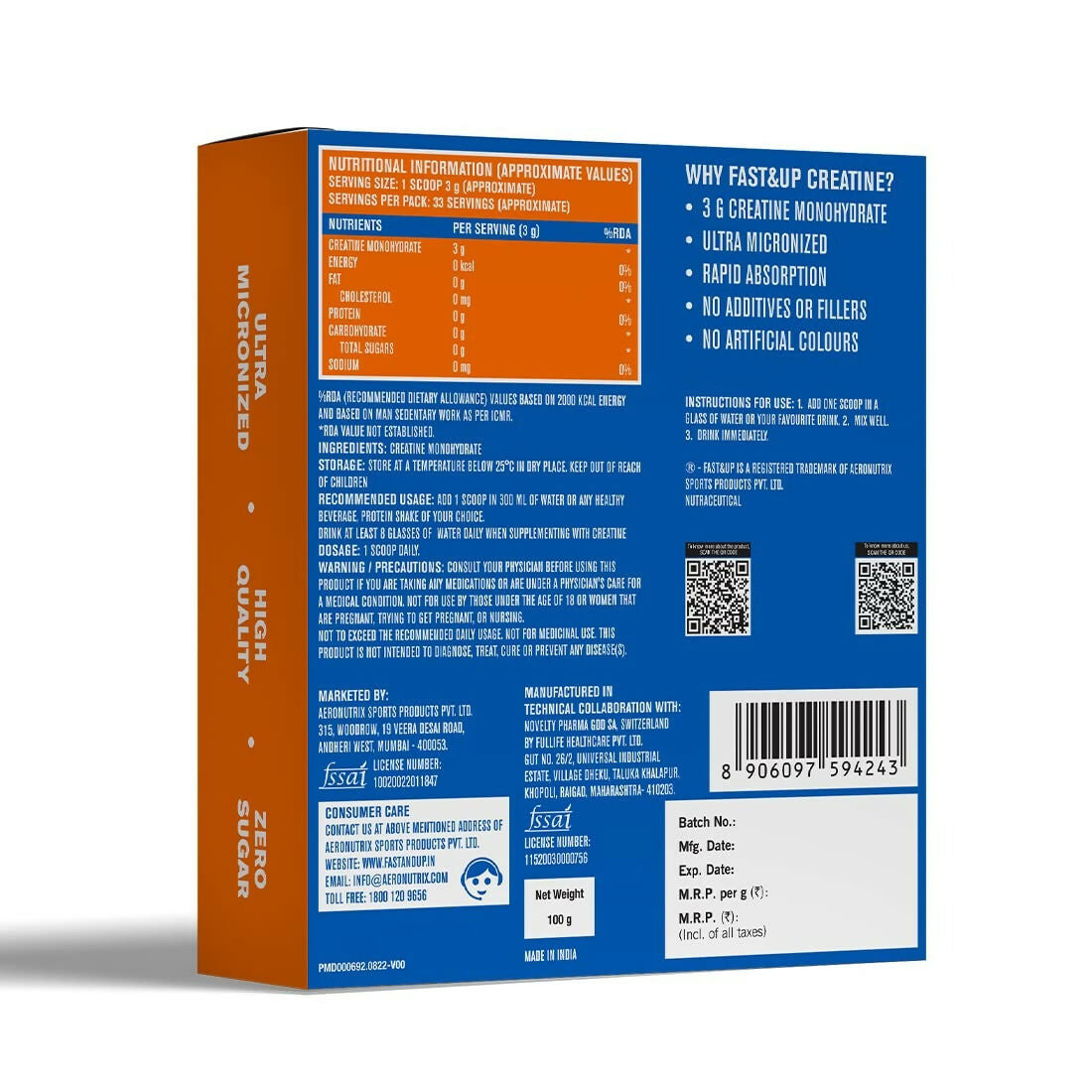 Fast&Up Creatine Monohydrate Helps Sustain Longer Workout - Distacart