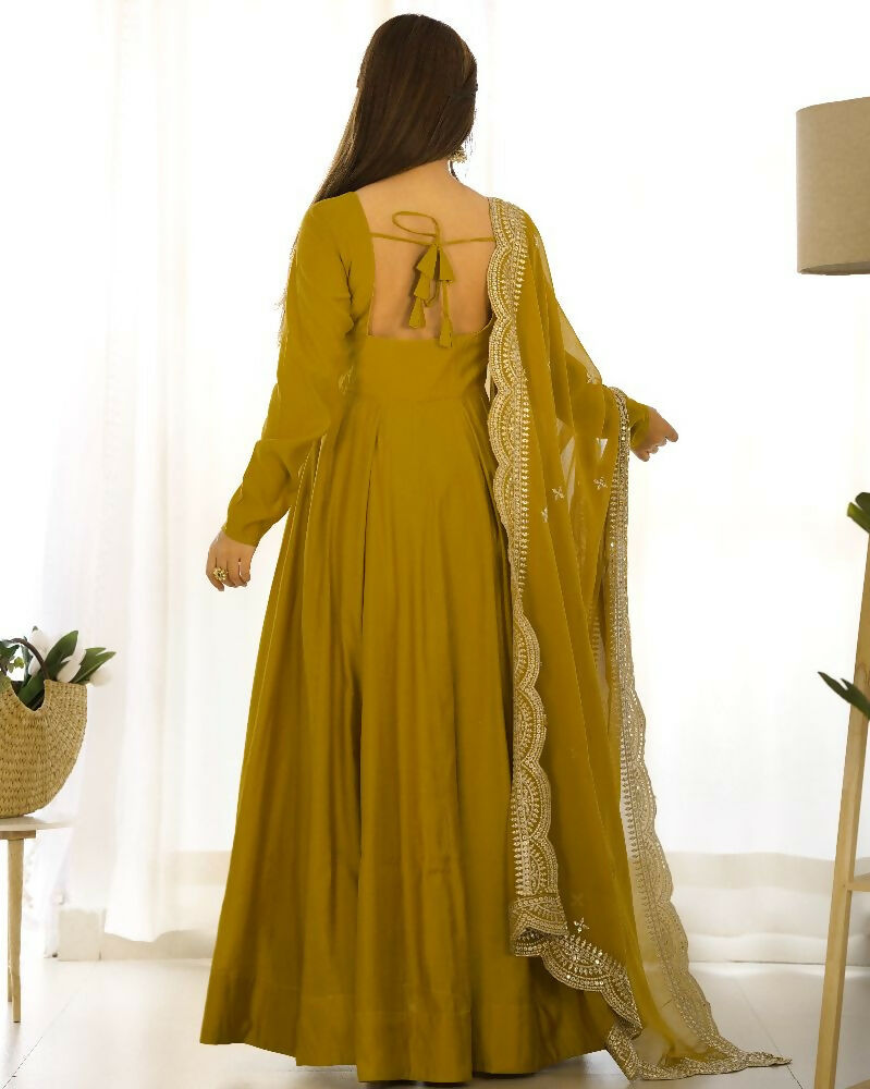 Joban Fashion Mehndi Kurta Set Chanderi Sequence Embroidery Work - Distacart