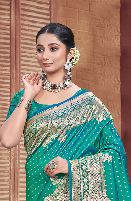 Sangam Prints Teal Green Silk Woven Work Traditional Saree