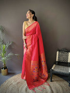 Joban Fashion Hot Pink Jacquard Butti Soft Lichi Silk Paithani Saree - Distacart