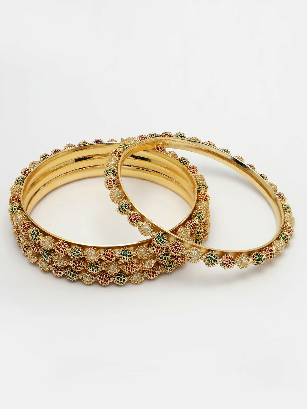 NVR Women's Set of 4 Gold-Plated Beads Handcrafted Traditional Bangles - Distacart