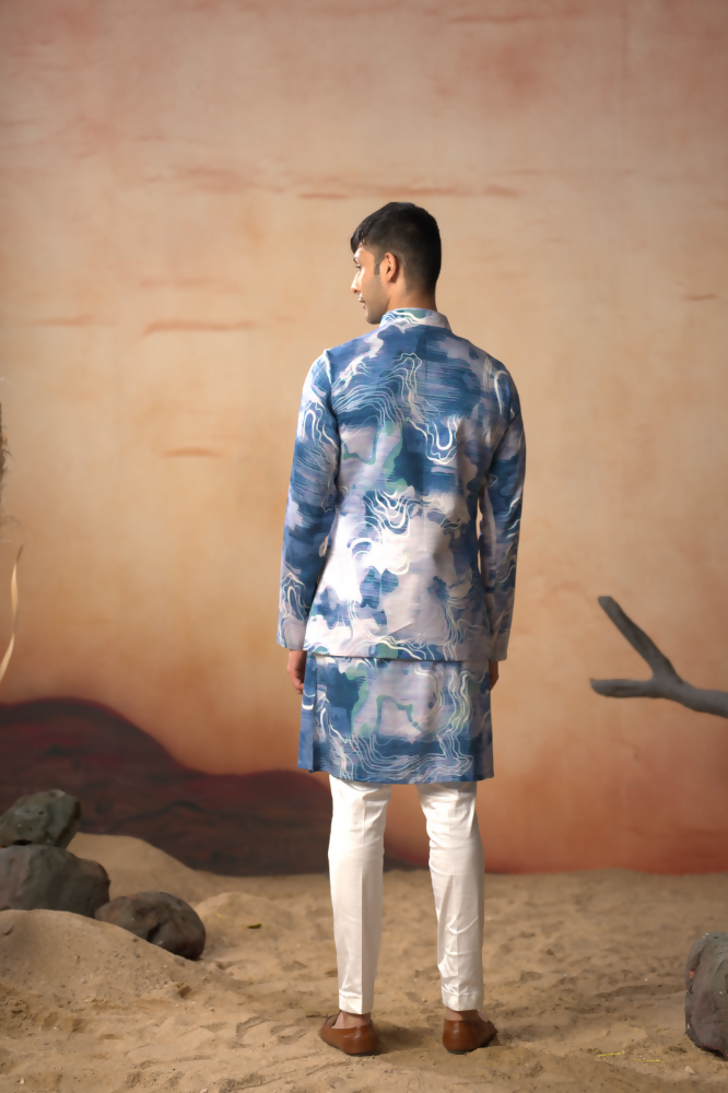Marble Print Cotton Nehru Jacket Set by Hilo Design