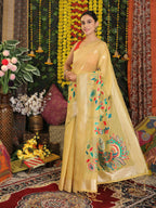 Shree Shyam Fashion Linen Cotton Yellow Saree - Distacart