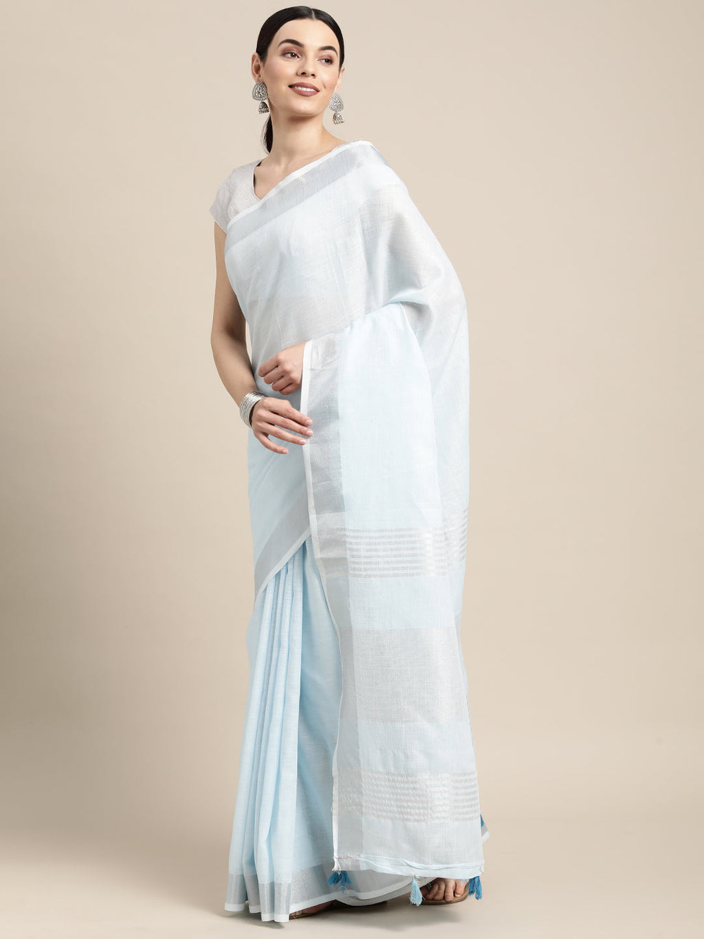 Anaita Blue Linen Saree With Blouse - Distacart