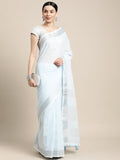 Anaita Blue Linen Saree With Blouse - Distacart