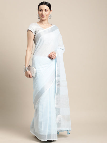 Anaita Blue Linen Saree With Blouse