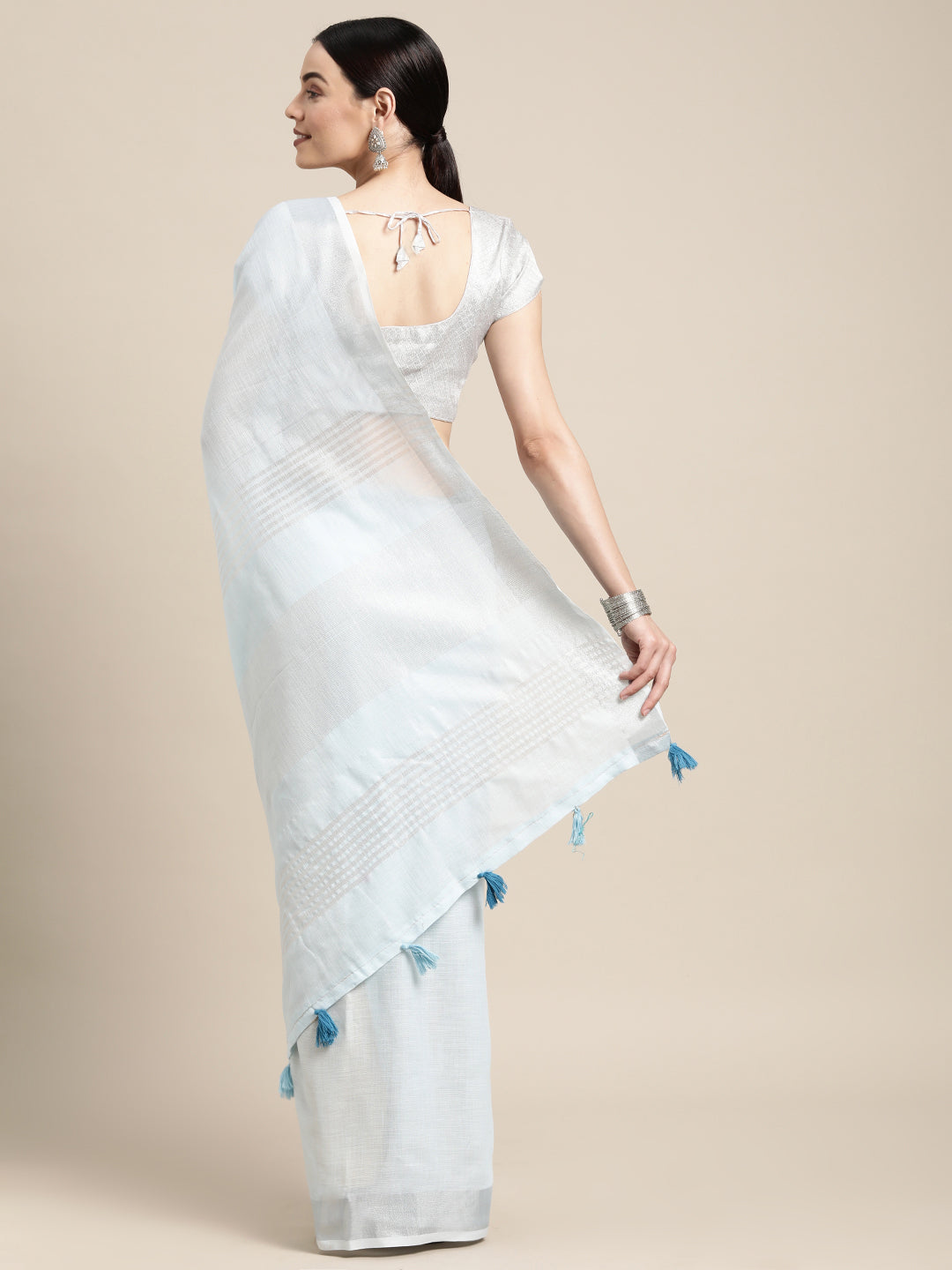 Anaita Blue Linen Saree With Blouse - Distacart