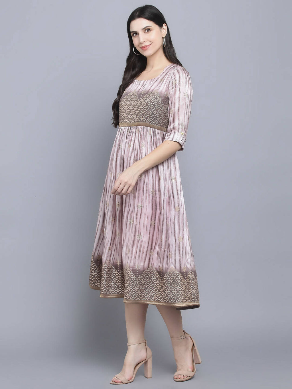 Myshka Women Grey Floral Midi Dress - Distacart
